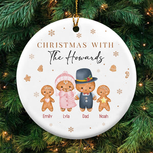 Christmas With Our Family - Gingerbread Family Christmas Gift - Personalized Circle Ceramic Ornament