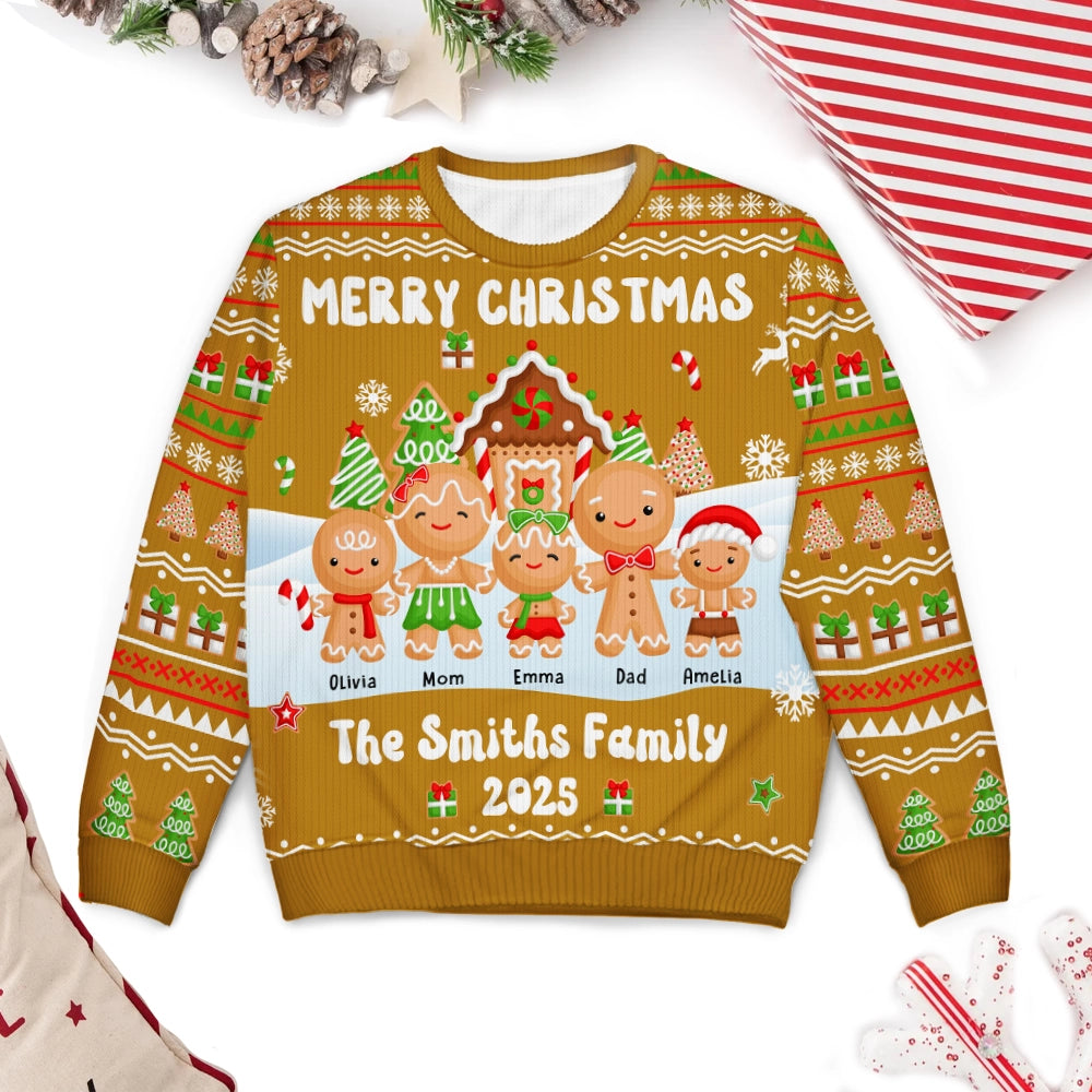 Gingerbread Family - Custom Christmas Family Gift - Personalized Ugly Sweater