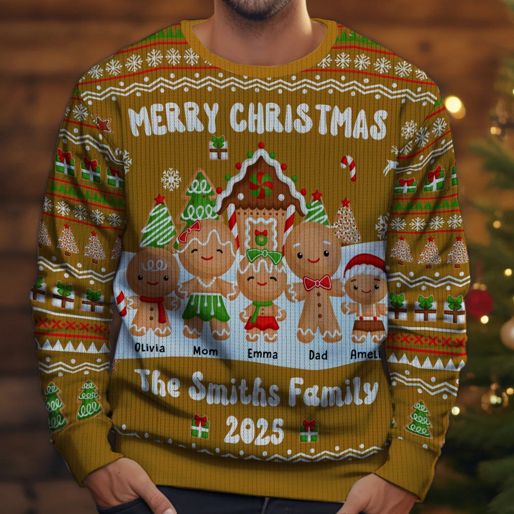 Gingerbread Family - Custom Christmas Family Gift - Personalized Ugly Sweater