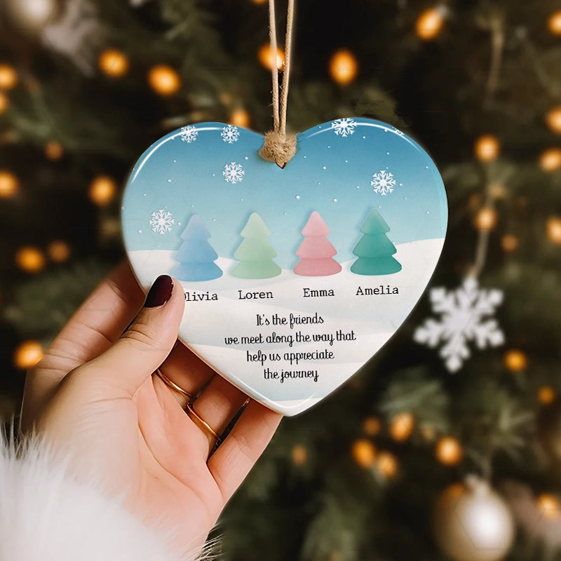It's The Friends We Meet Along The Way - Sea Glass Friendship - Personalized Heart Ceramic Ornament
