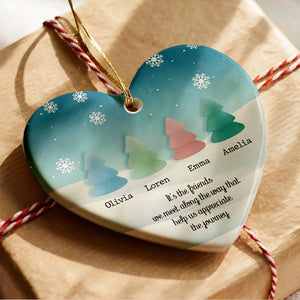 It's The Friends We Meet Along The Way - Sea Glass Friendship - Personalized Heart Ceramic Ornament