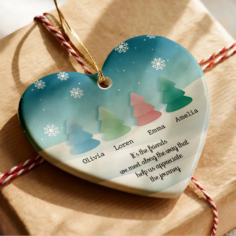 It's The Friends We Meet Along The Way - Sea Glass Friendship - Personalized Heart Ceramic Ornament