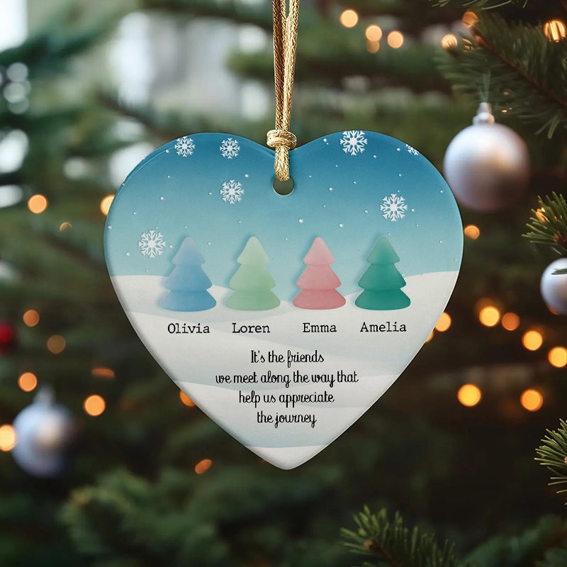 It's The Friends We Meet Along The Way - Sea Glass Friendship - Personalized Heart Ceramic Ornament