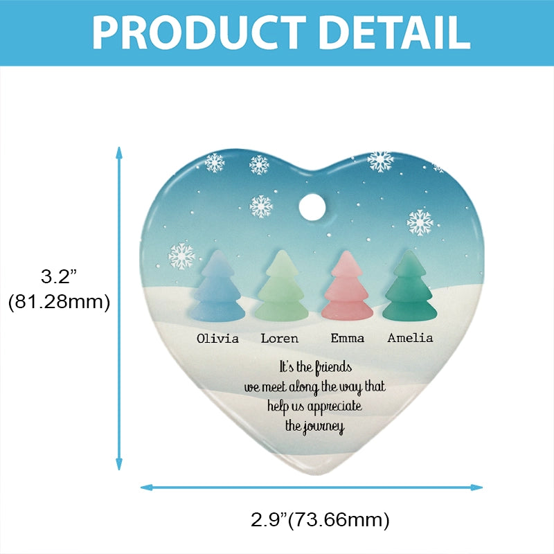 It's The Friends We Meet Along The Way - Sea Glass Friendship - Personalized Heart Ceramic Ornament