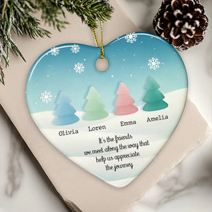 It's The Friends We Meet Along The Way - Sea Glass Friendship - Personalized Heart Ceramic Ornament