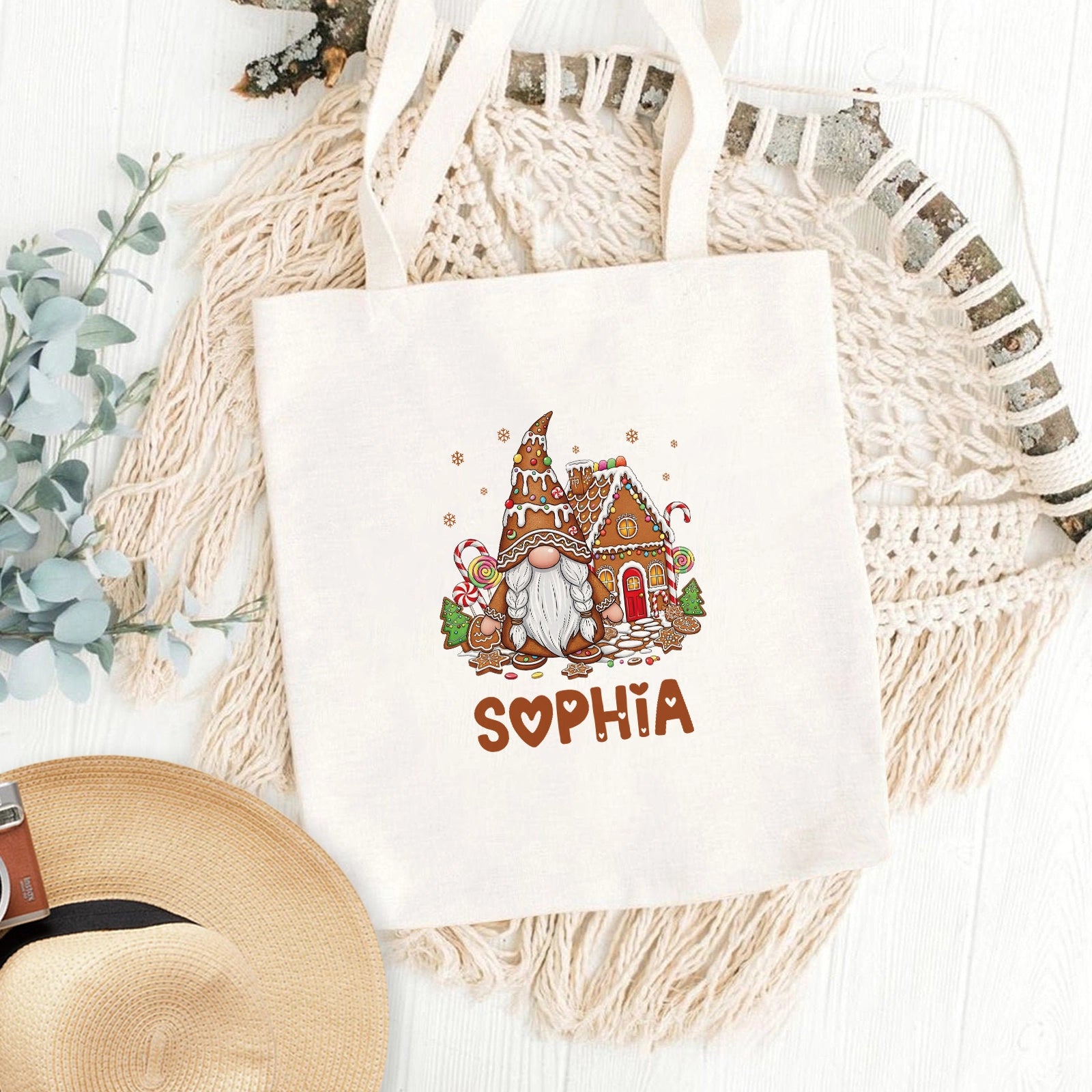 Gnome Gingerbread House - Custom Christmas Gift - Personalized Tote Bag