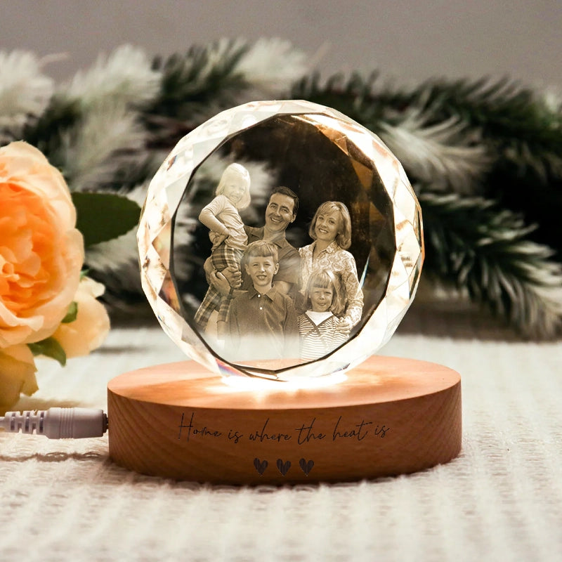 Home Is Where The Heart Is - Personalized Crystal Night Light