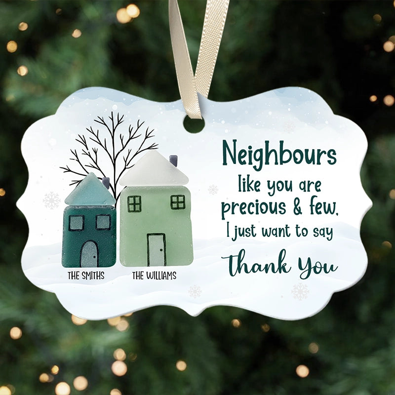 Thank You Neighbours - Sea Glass Appreciation Gift - Personalized Medallion Shaped Ceramic Ornament