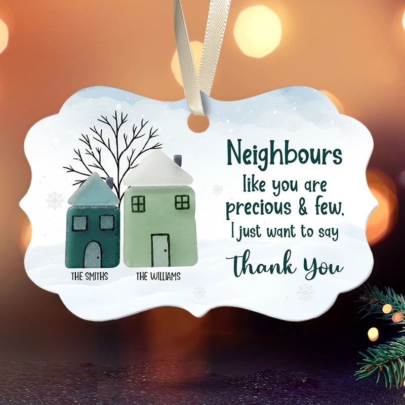 Thank You Neighbours - Sea Glass Appreciation Gift - Personalized Medallion Shaped Ceramic Ornament