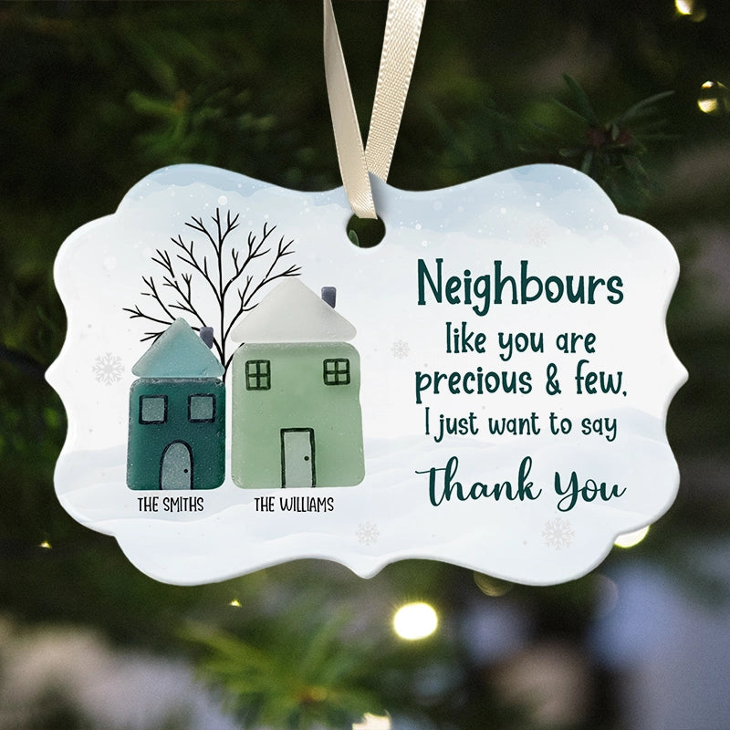 Thank You Neighbours - Sea Glass Appreciation Gift - Personalized Medallion Shaped Ceramic Ornament