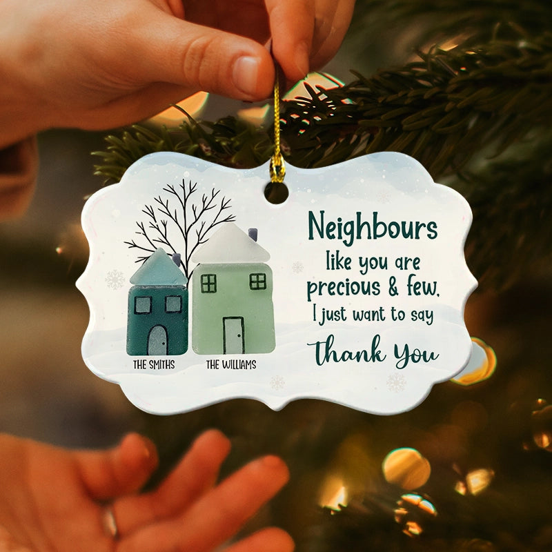 Thank You Neighbours - Sea Glass Appreciation Gift - Personalized Medallion Shaped Ceramic Ornament