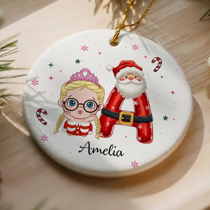Kid Name Christmas Ornament  - Personalized Circle Ceramic Ornament