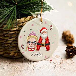 Kid Name Christmas Ornament  - Personalized Circle Ceramic Ornament