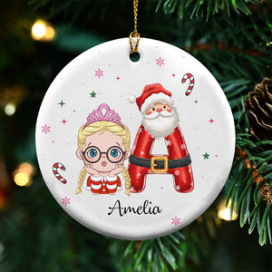 Kid Name Christmas Ornament  - Personalized Circle Ceramic Ornament