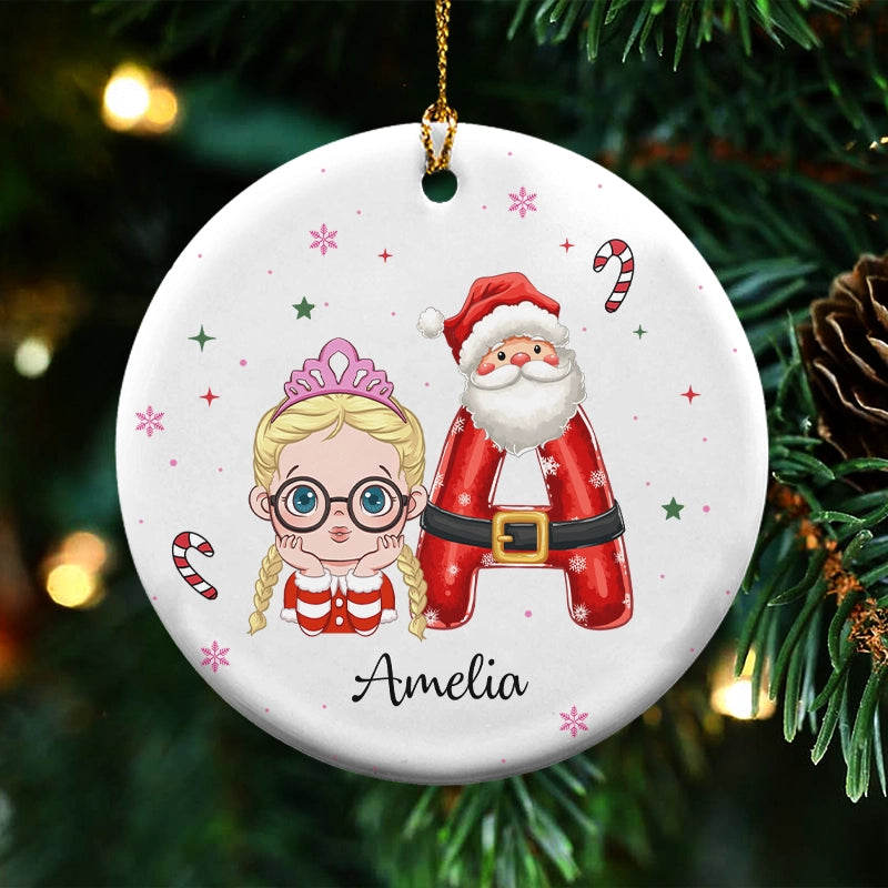 Kid Name Christmas Ornament  - Personalized Circle Ceramic Ornament