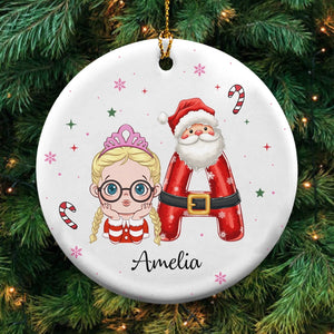 Kid Name Christmas Ornament  - Personalized Circle Ceramic Ornament