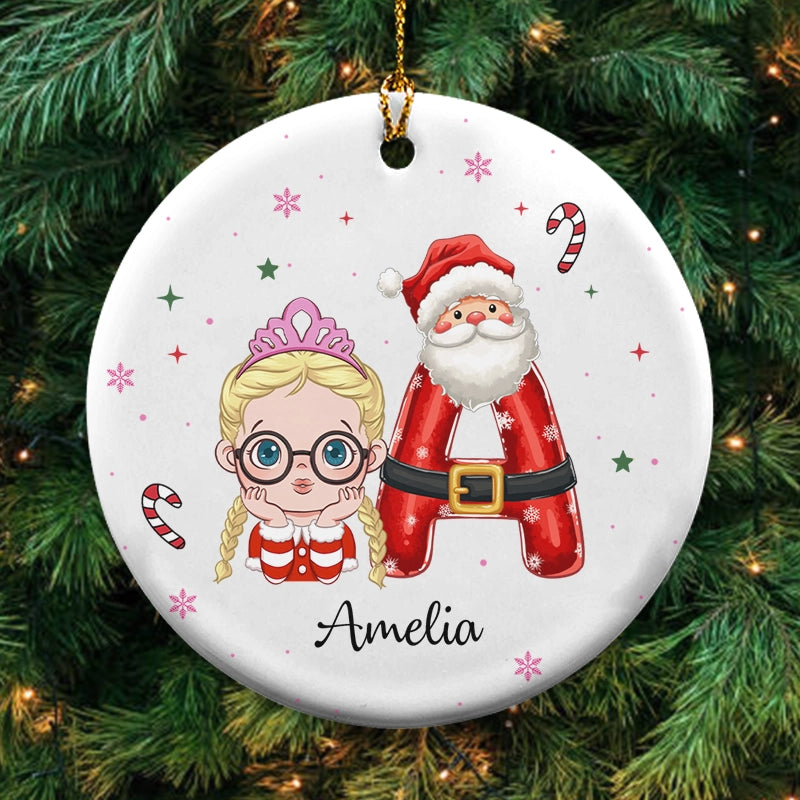 Kid Name Christmas Ornament  - Personalized Circle Ceramic Ornament