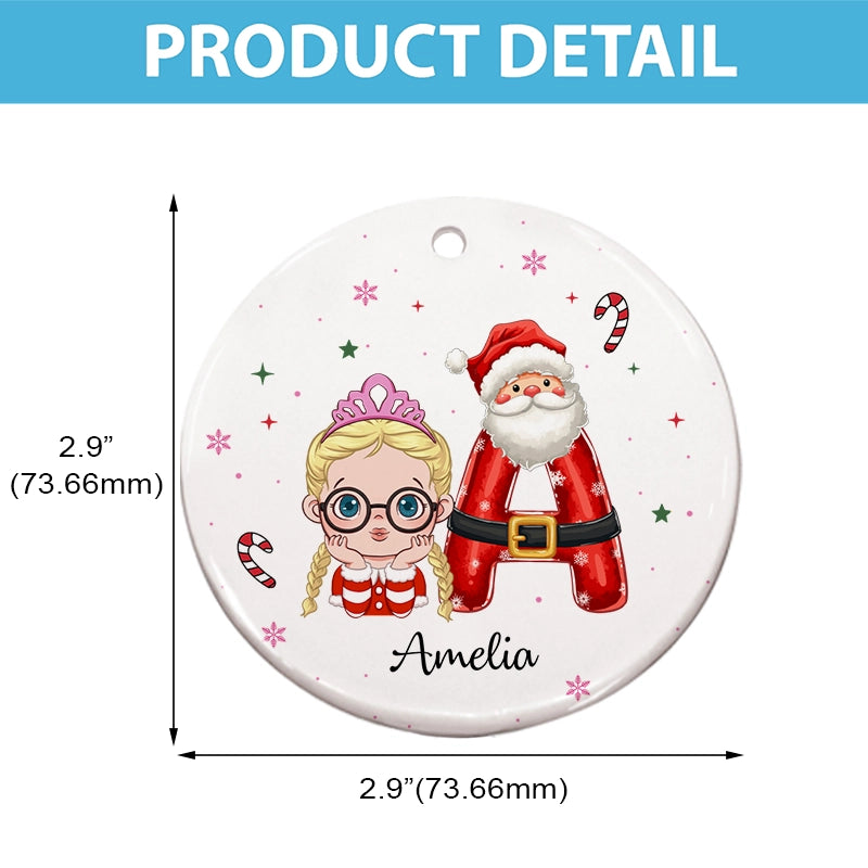 Kid Name Christmas Ornament  - Personalized Circle Ceramic Ornament