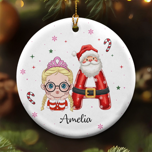 Kid Name Christmas Ornament  - Personalized Circle Ceramic Ornament