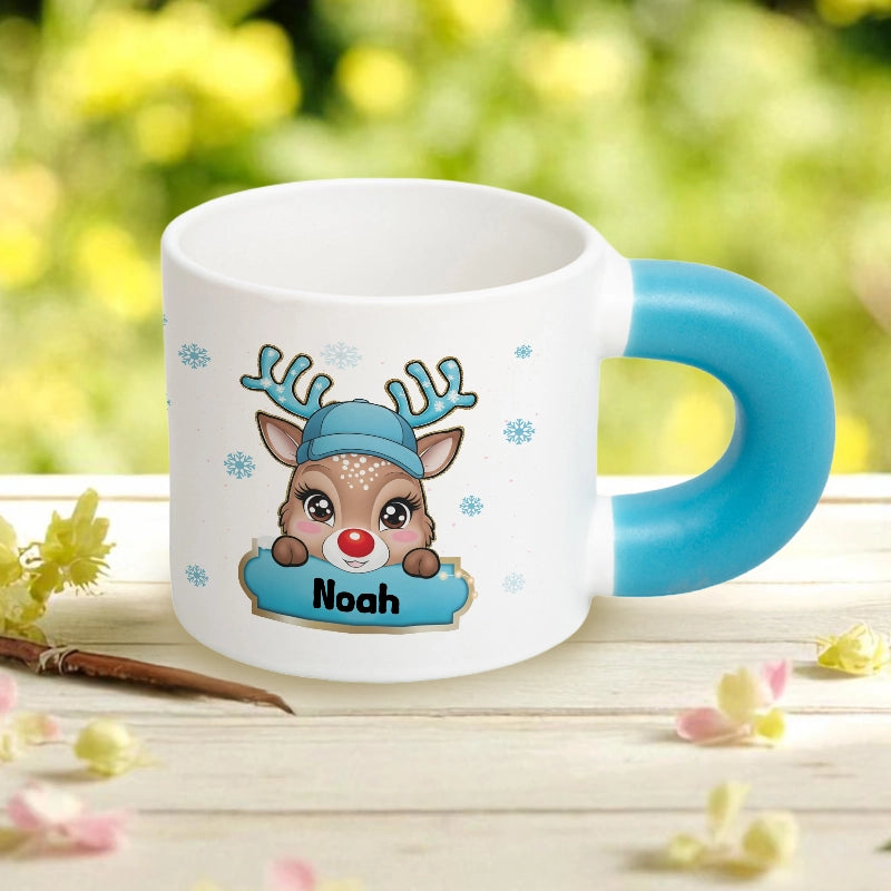 Cute Deer - Christmas Children's Hot Chocolate Mug - Personalized Chunky Mug