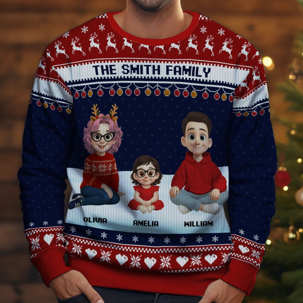 Family Cartoon - Personalized Ugly Sweater