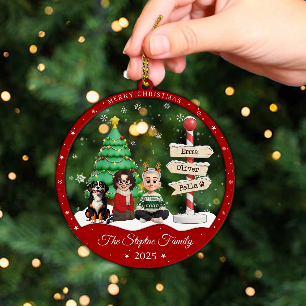 First Christmas As Family Of Three - Personalized 2-Layered Mix Ornament
