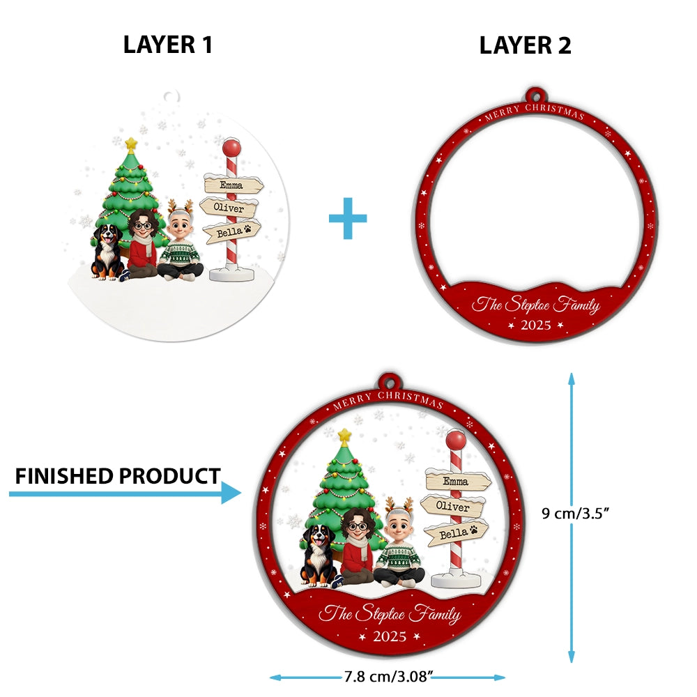 First Christmas As Family Of Three - Personalized 2-Layered Mix Ornament