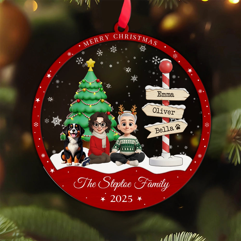 First Christmas As Family Of Three - Personalized 2-Layered Mix Ornament