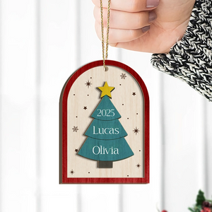 Family Christmas Tree 2025 - Personalized 2-Layered Wooden Ornament