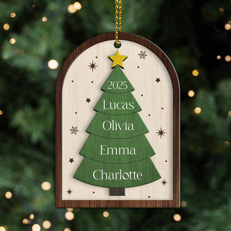 Family Christmas Tree 2025 - Personalized 2-Layered Wooden Ornament