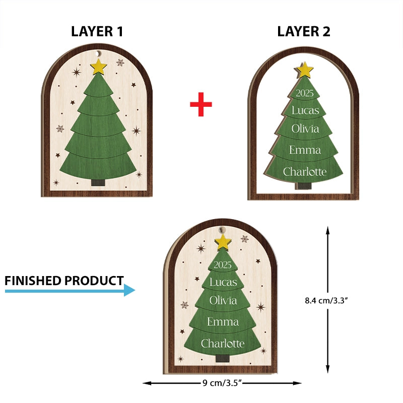 Family Christmas Tree 2025 - Personalized 2-Layered Wooden Ornament
