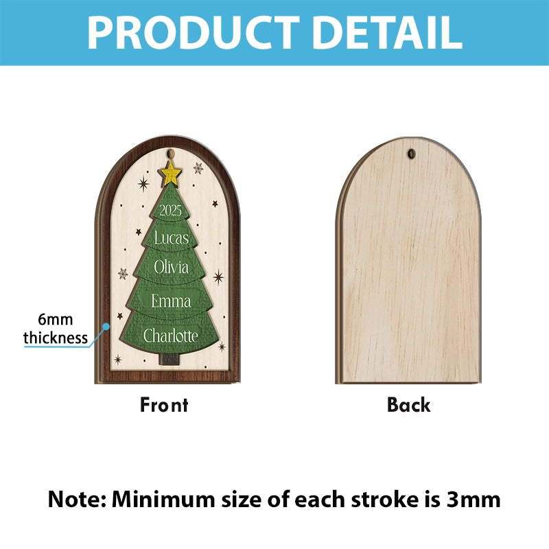 Family Christmas Tree 2025 - Personalized 2-Layered Wooden Ornament