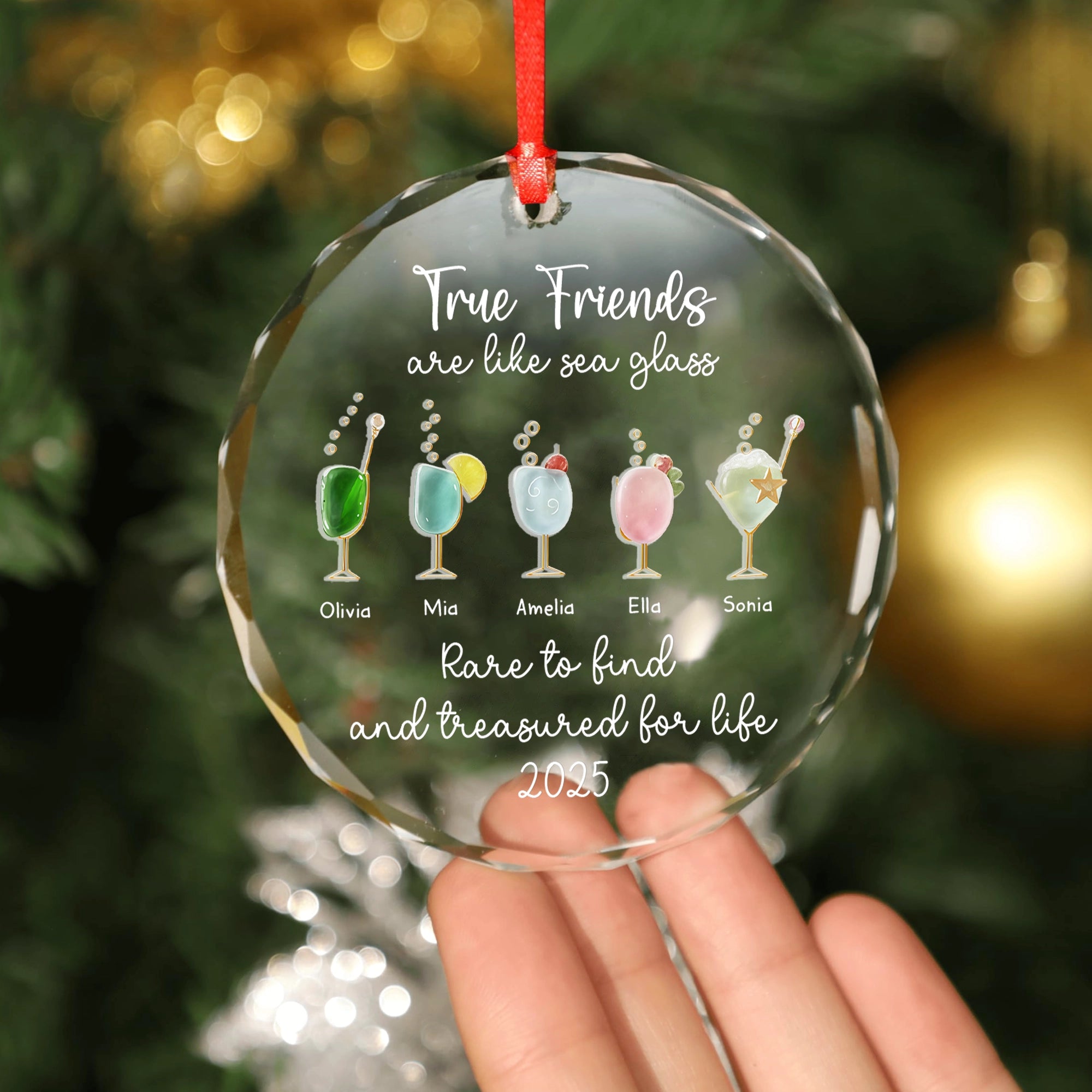 True Friends Are Like Sea Glass - Friendship, Bestie, Friends Gift - Personalized Glass With Acrylic Pieces Ornament