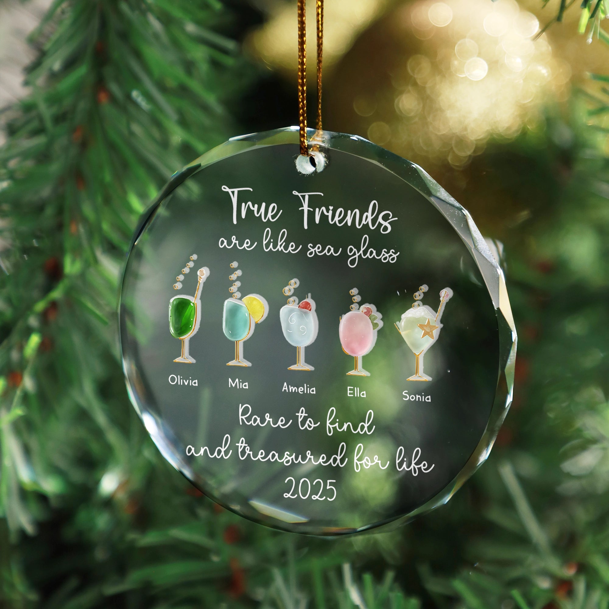True Friends Are Like Sea Glass - Friendship, Bestie, Friends Gift - Personalized Glass With Acrylic Pieces Ornament