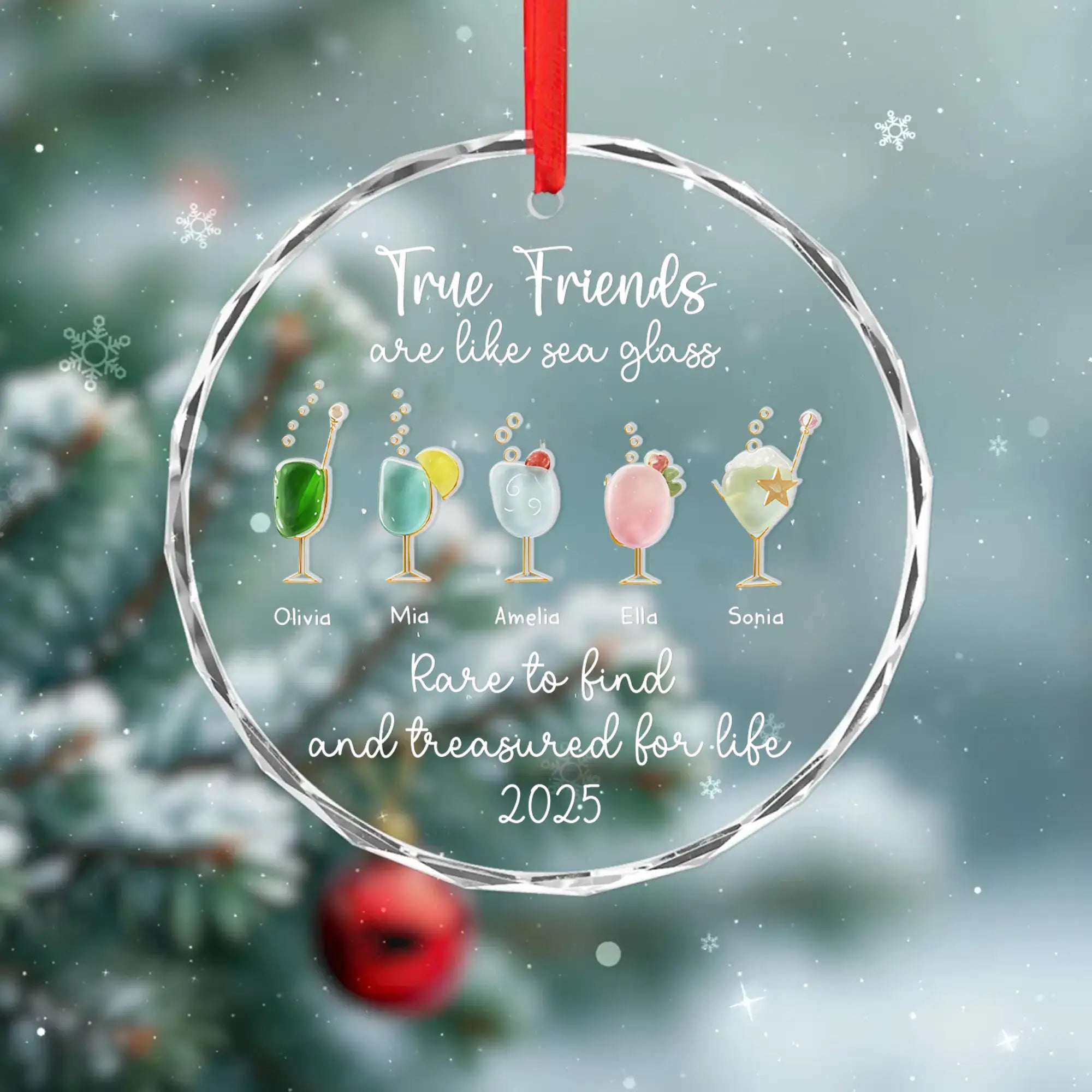 True Friends Are Like Sea Glass - Friendship, Bestie, Friends Gift - Personalized Glass With Acrylic Pieces Ornament