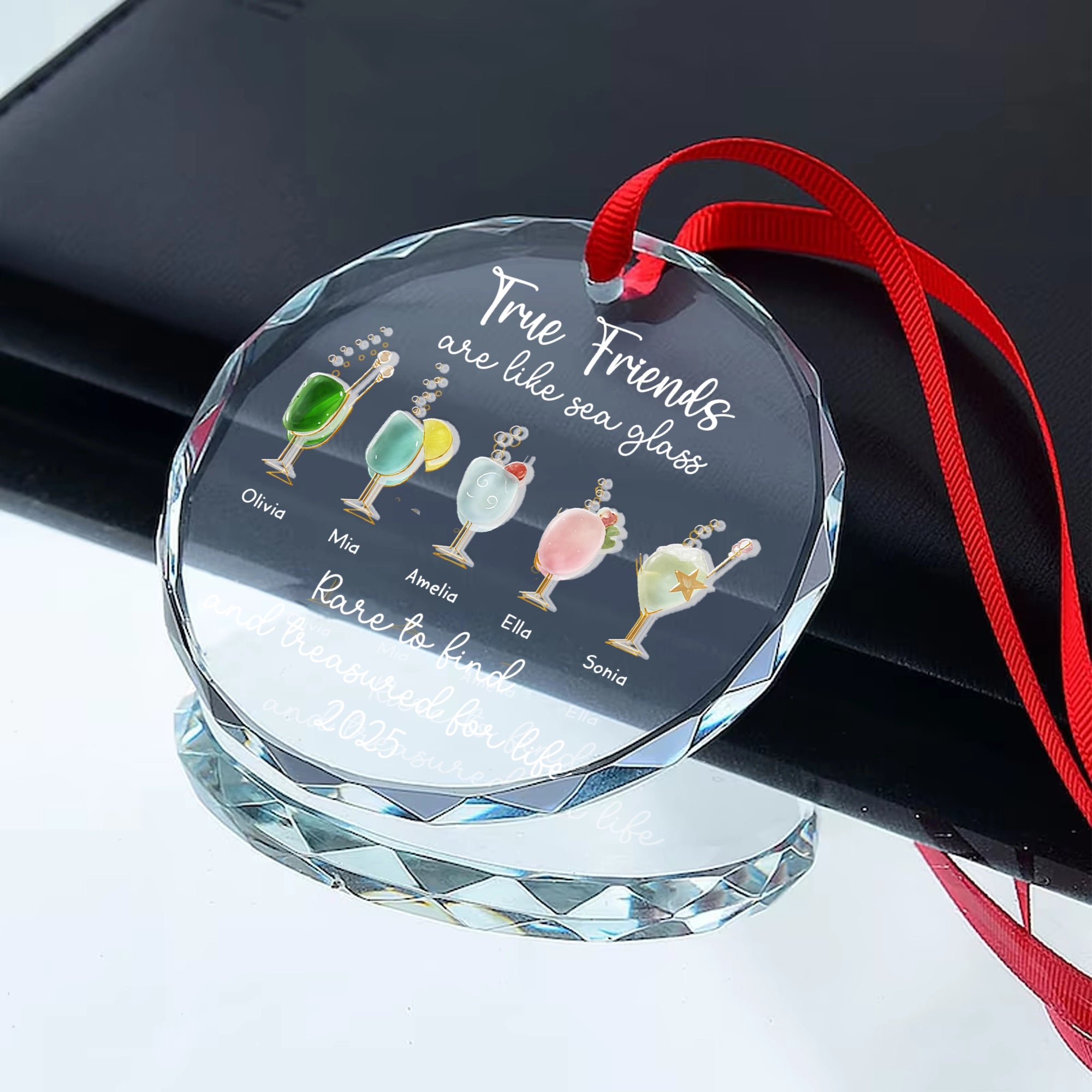True Friends Are Like Sea Glass - Friendship, Bestie, Friends Gift - Personalized Glass With Acrylic Pieces Ornament