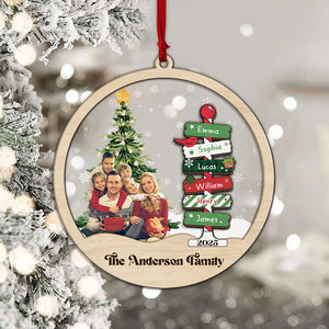 Custom Photo Family Name Christmas Tree - Personalized 2-Layered Mix Ornament