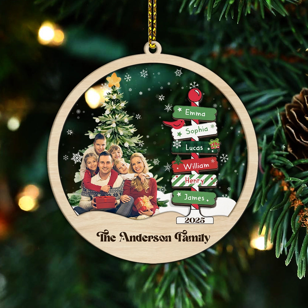 Custom Photo Family Name Christmas Tree - Personalized 2-Layered Mix Ornament