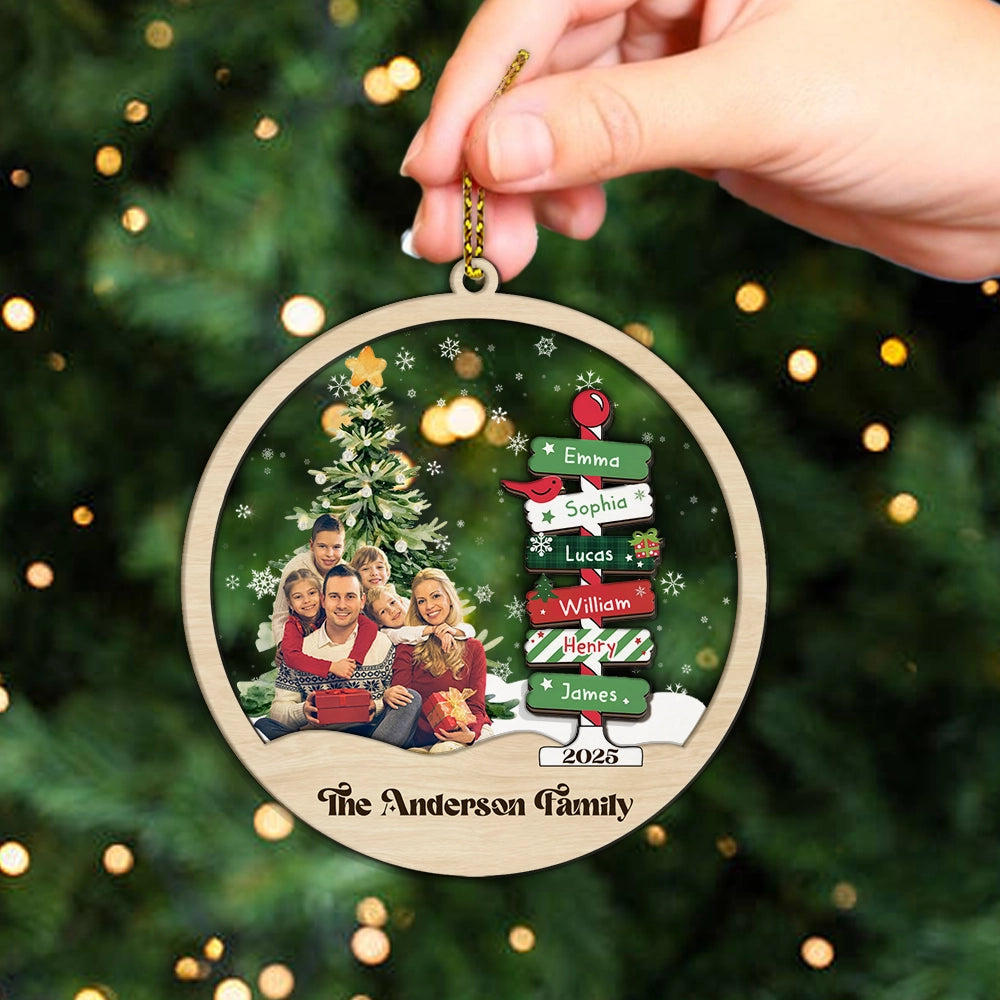 Custom Photo Family Name Christmas Tree - Personalized 2-Layered Mix Ornament