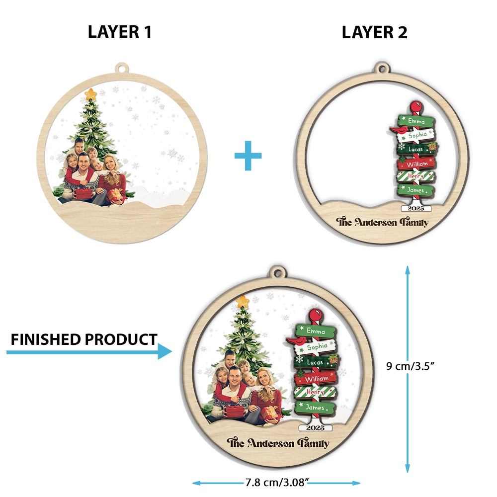 Custom Photo Family Name Christmas Tree - Personalized 2-Layered Mix Ornament