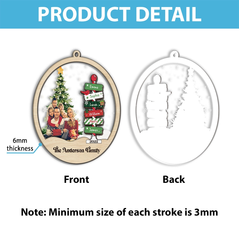 Custom Photo Family Name Christmas Tree - Personalized 2-Layered Mix Ornament