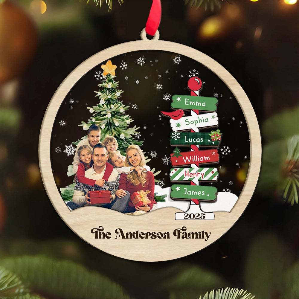 Custom Photo Family Name Christmas Tree - Personalized 2-Layered Mix Ornament