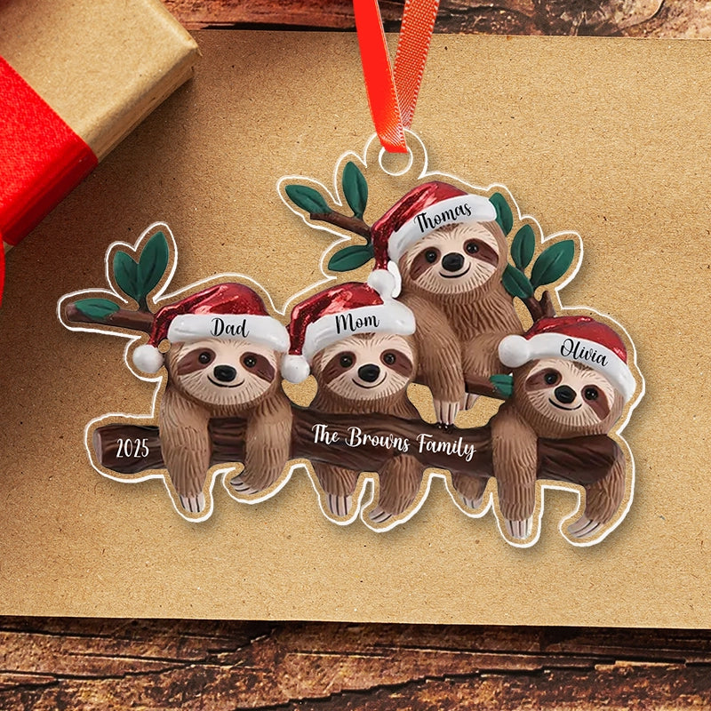 2025 Sloth Family Christmas - Personalized Acrylic Ornament