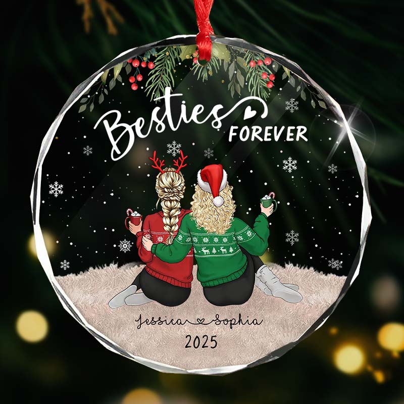 Besties Forever - Christmas Soul Sisters Gift - Personalized Circle Glass Ornament