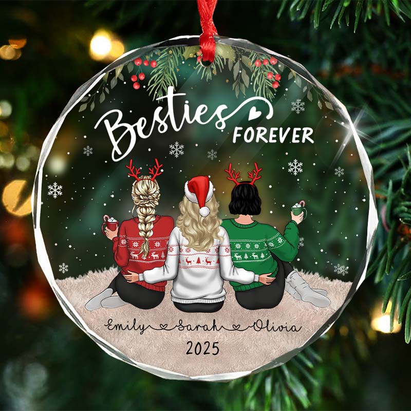 Besties Forever - Christmas Soul Sisters Gift - Personalized Circle Glass Ornament