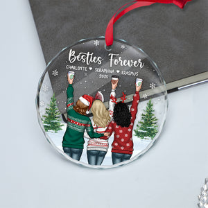 Besties Forever - Best Friend Christmas Gift - Personalized Circle Glass Ornament
