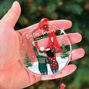 Besties Forever - Best Friend Christmas Gift - Personalized Circle Glass Ornament