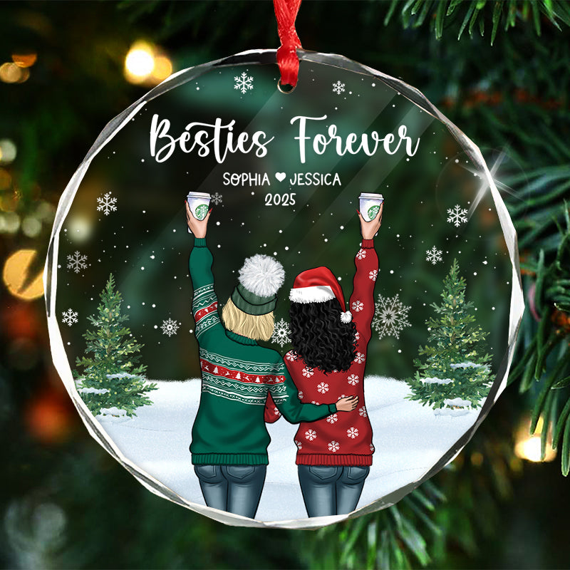 Besties Forever - Best Friend Christmas Gift - Personalized Circle Glass Ornament