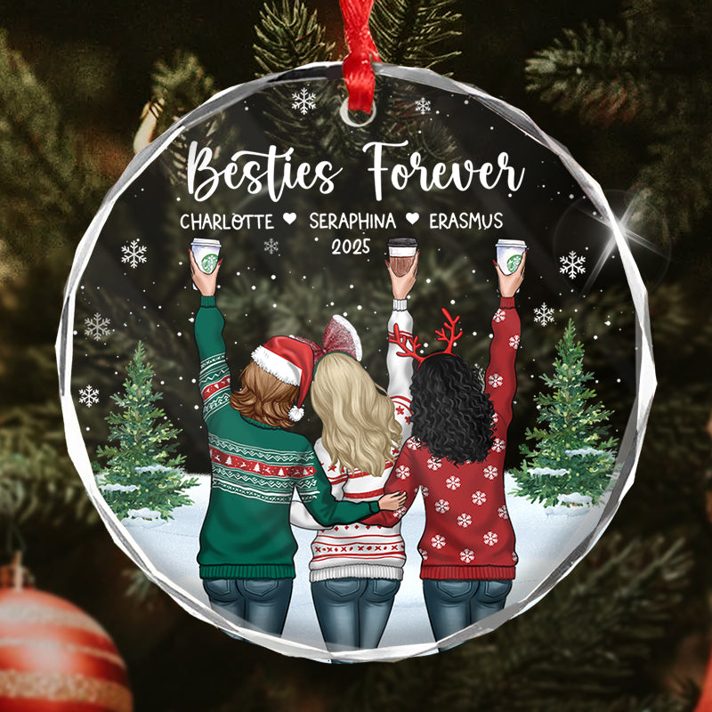 Besties Forever - Best Friend Christmas Gift - Personalized Circle Glass Ornament