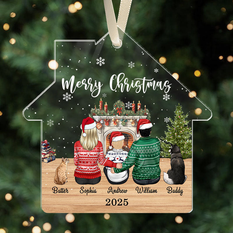Merry Christmas - Custom Family And Pet - Personalized Acrylic Ornament